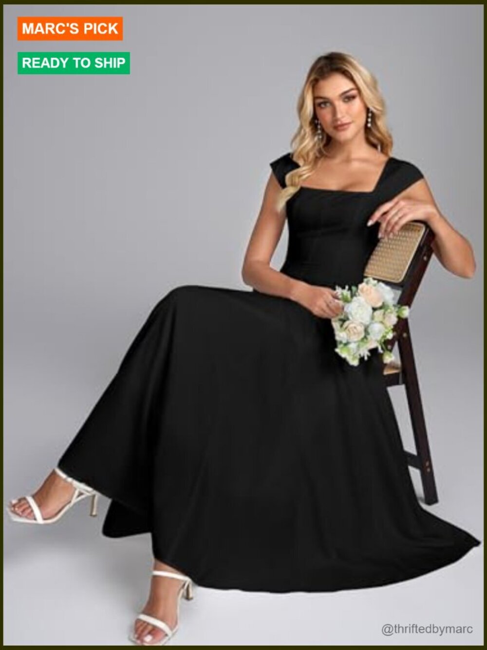 Corset Midi Dress Square Neck A-Line Flowy Wedding Guest Dress with Pockets - Picture 4 of 6